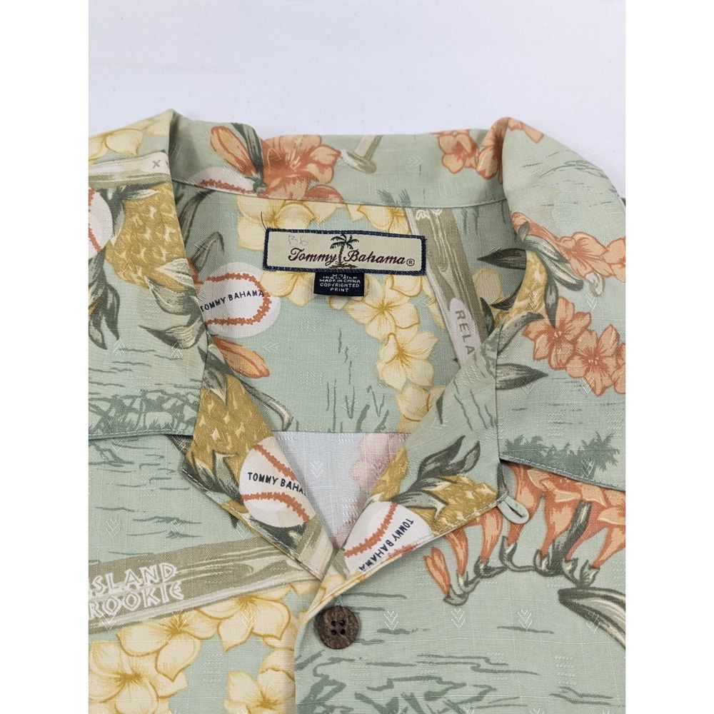 Tommy Bahama Mens XXL Silk Hawaiian Shirt Island Rookie Baseball Sage Green XXL - Picture 4 of 8